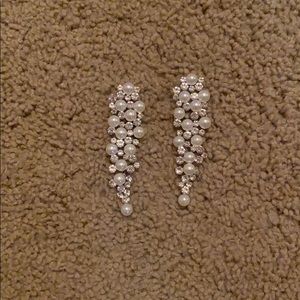 White diamond and pearl earrings